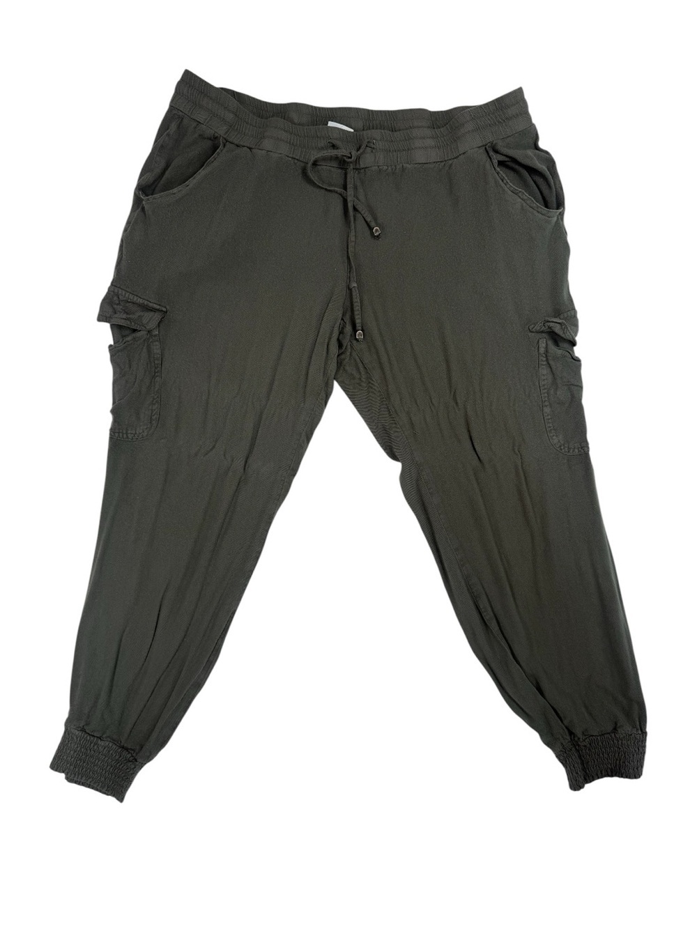Olive Cargo Jogger Pants - Comfortable Drawstring Waist Size 12